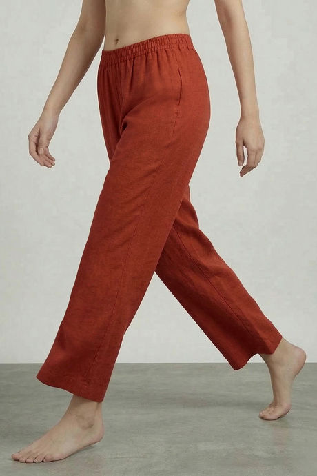 Zivame Mock Linen Woven Loungewear Bottom - Burnt Brick — image 2